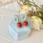 Strawberry Earrings - Tiny Strawberry Huggie hoops - Fruit Earrings - Cute - Creative Earrings - Gift - Handmade Earring.